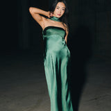 Nikki Halter Satin Maxi Dress - Forest Green