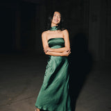 Nikki Halter Satin Maxi Dress - Forest Green