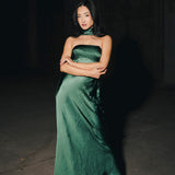 Nikki Halter Satin Maxi Dress - Forest Green