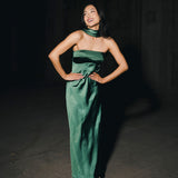 Nikki Halter Satin Maxi Dress - Forest Green