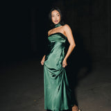 Nikki Halter Satin Maxi Dress - Forest Green