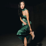 Nikki Halter Satin Maxi Dress - Forest Green