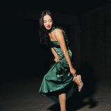 Nikki Halter Satin Maxi Dress - Forest Green