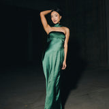 Nikki Halter Satin Maxi Dress - Forest Green