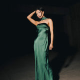 Nikki Halter Satin Maxi Dress - Forest Green