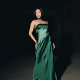 Nikki Halter Satin Maxi Dress - Forest Green