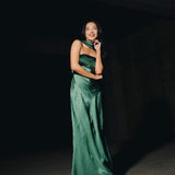Nikki Halter Satin Maxi Dress - Forest Green