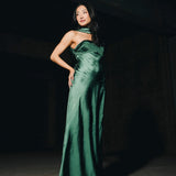 Nikki Halter Satin Maxi Dress - Forest Green