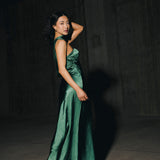 Nikki Halter Satin Maxi Dress - Forest Green