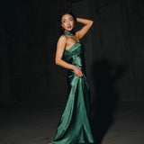 Nikki Halter Satin Maxi Dress - Forest Green