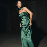 Nikki Halter Satin Maxi Dress - Forest Green