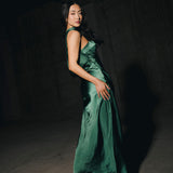 Nikki Halter Satin Maxi Dress - Forest Green