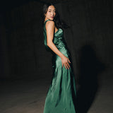 Nikki Halter Satin Maxi Dress - Forest Green