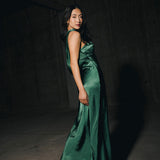 Nikki Halter Satin Maxi Dress - Forest Green