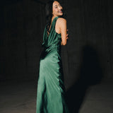Nikki Halter Satin Maxi Dress - Forest Green