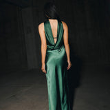 Nikki Halter Satin Maxi Dress - Forest Green