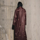 Studded Faux Leather Trench Coat  - Mulberry/ Mixed Metal Studs