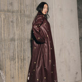 Studded Faux Leather Trench Coat  - Mulberry/ Mixed Metal Studs