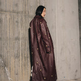 Studded Faux Leather Trench Coat  - Mulberry/ Mixed Metal Studs