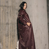 Studded Faux Leather Trench Coat  - Mulberry/ Mixed Metal Studs