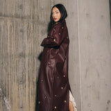 Studded Faux Leather Trench Coat  - Mulberry/ Mixed Metal Studs