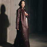 Studded Faux Leather Trench Coat  - Mulberry/ Mixed Metal Studs