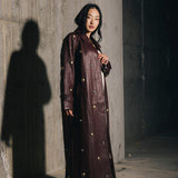 Studded Faux Leather Trench Coat  - Mulberry/ Mixed Metal Studs