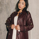 Studded Faux Leather Trench Coat  - Mulberry/ Mixed Metal Studs
