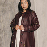 Studded Faux Leather Trench Coat  - Mulberry/ Mixed Metal Studs