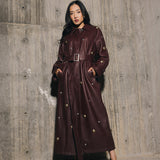 Studded Faux Leather Trench Coat  - Mulberry/ Mixed Metal Studs