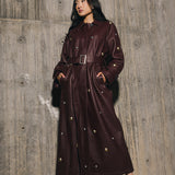 Studded Faux Leather Trench Coat  - Mulberry/ Mixed Metal Studs