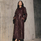 Studded Faux Leather Trench Coat  - Mulberry/ Mixed Metal Studs