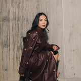 Studded Faux Leather Trench Coat  - Mulberry/ Mixed Metal Studs