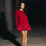 Jewel-Embellished Puff-Sleeve Bubble Mini Dress - Ruby