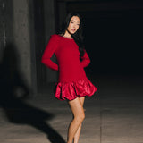 Jewel-Embellished Puff-Sleeve Bubble Mini Dress - Ruby