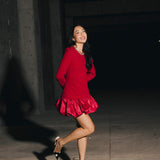 Jewel-Embellished Puff-Sleeve Bubble Mini Dress - Ruby