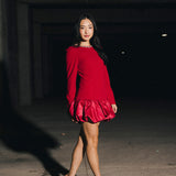 Jewel-Embellished Puff-Sleeve Bubble Mini Dress - Ruby