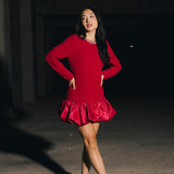 Jewel-Embellished Puff-Sleeve Bubble Mini Dress - Ruby