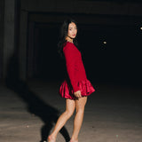 Jewel-Embellished Puff-Sleeve Bubble Mini Dress - Ruby