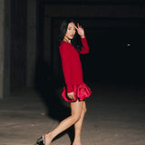 Jewel-Embellished Puff-Sleeve Bubble Mini Dress - Ruby