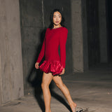 Jewel-Embellished Puff-Sleeve Bubble Mini Dress - Ruby