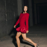 Jewel-Embellished Puff-Sleeve Bubble Mini Dress - Ruby