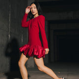 Jewel-Embellished Puff-Sleeve Bubble Mini Dress - Ruby