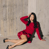 Jewel-Embellished Puff-Sleeve Bubble Mini Dress - Ruby