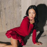 Jewel-Embellished Puff-Sleeve Bubble Mini Dress - Ruby