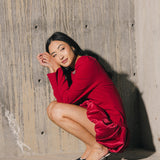 Jewel-Embellished Puff-Sleeve Bubble Mini Dress - Ruby