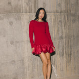 Jewel-Embellished Puff-Sleeve Bubble Mini Dress - Ruby