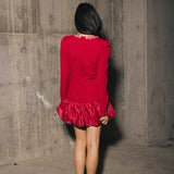 Jewel-Embellished Puff-Sleeve Bubble Mini Dress - Ruby