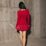 Jewel-Embellished Puff-Sleeve Bubble Mini Dress - Ruby