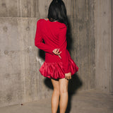 Jewel-Embellished Puff-Sleeve Bubble Mini Dress - Ruby